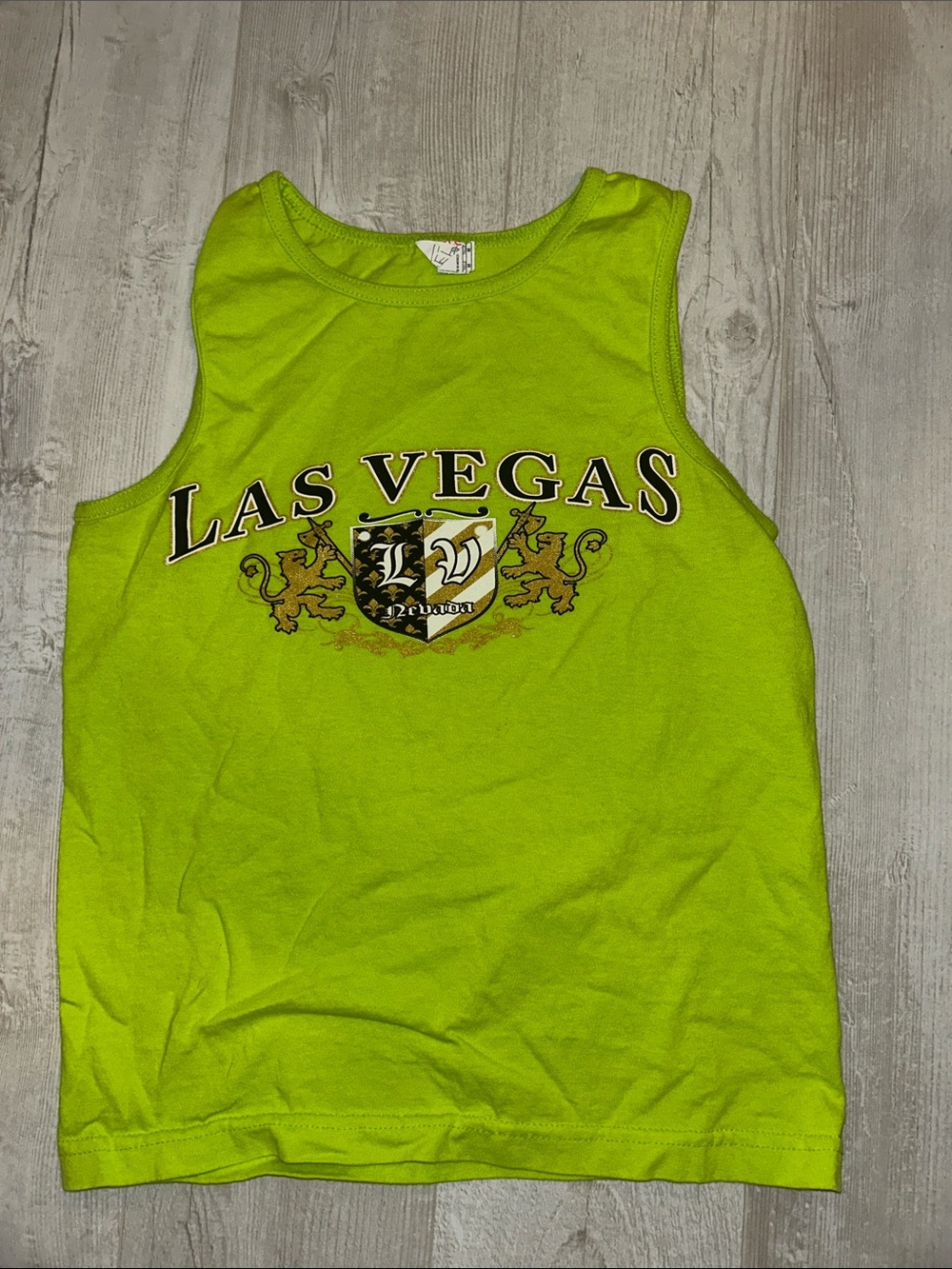 Las Vegas Crest Sleeveless Tee in Neon Green